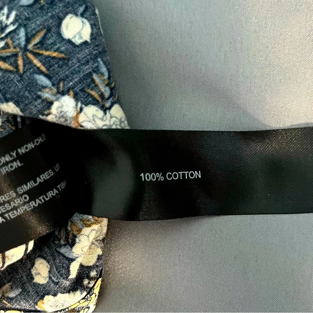 NWOT DENIM & FLOWER Men's Short Sleeve Blue/Floral/Stripe Shirt. Size: Large - Picture 8 of 11